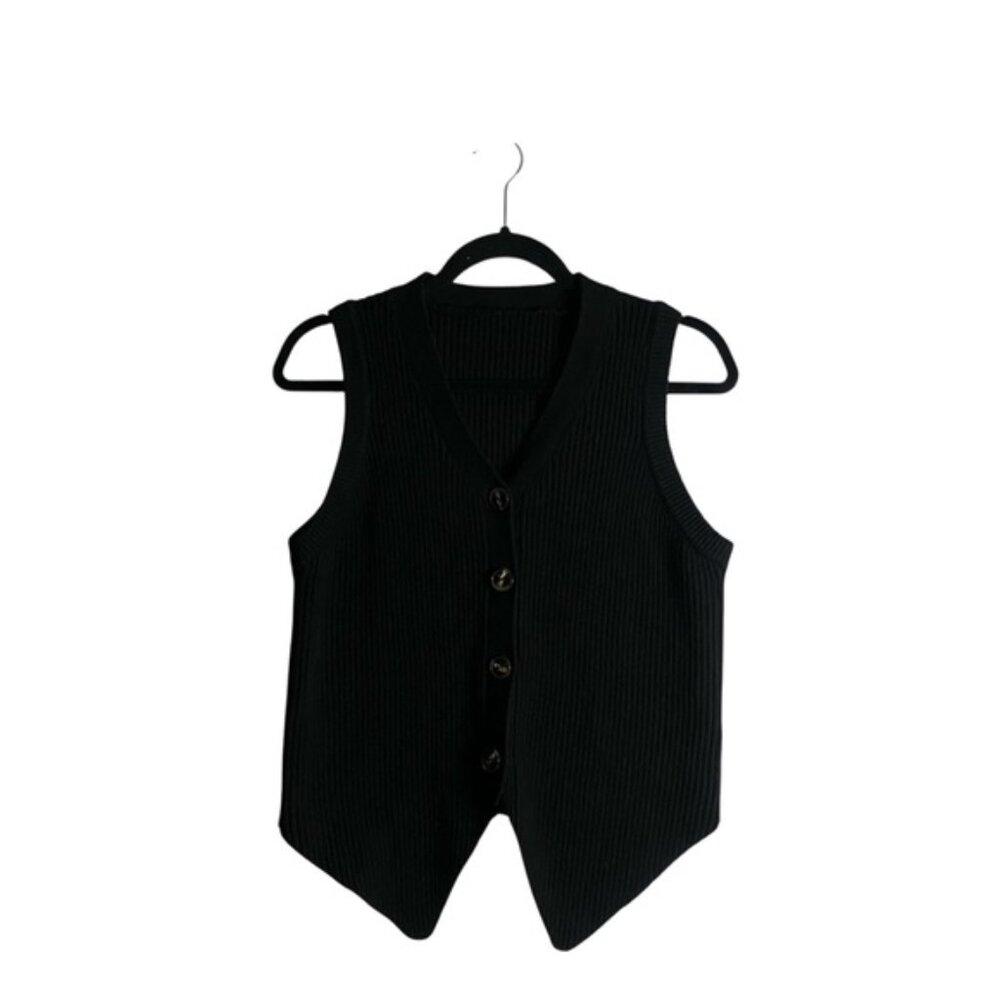 Rapbin Women's Black Rib Knit Sleeveless Casual Vest Top